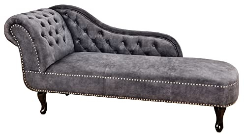 Recamiere CHESTERFIELD - 170cm - grau - Samt - Knopfheftung Nietenbesatz | Nosagfederung, Ziernieten, englischer Stil, Rundum-Bezug, pflegeleicht, belastbar bis 200 kg