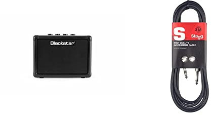 Blackstar Fly 3 Portable Battery Powered Mini Electric Guitar Amp MP3 Line In & Headphone Line Out (Fly 3 Mini Amp, Black) & Stagg SGC3 3m, Phone to Phone Plug Instrument Cable, Black