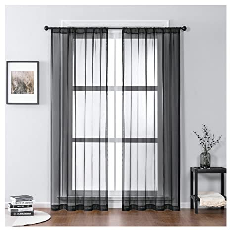 Gualiy Vorhänge Wohnzimmer Modern, Gardine Vorhang Einfarbig Gardinen Dünn 132 x 214 cm Schwarz Vorhänge für Wohnzimmer