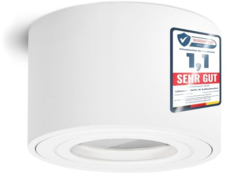 linovum SMOL-W Aufbauspot weiß rund IP44 flach 65mm LED-Modul | Flacher Deckenspot weiß IP44 - nur 65mm hoch, für Küche, Flur, Terrasse & Außen, für LED-Modul Ø50mm (ohne Leuchtmittel)