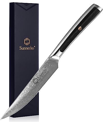 Sunnecko 12,7cm Damast Steakmesser - Profi Damastmesser Damastmesser Scharf Messer mit Ergonomischer Griff Steak Knife