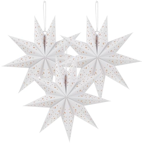 BESPORTBLE 3 Stück Papierstern-Laterne Papierstern-Lampenschirm Weihnachtliche Ausgehöhlte Stern-Hängedekoration Für Neujahr Hochzeitsfeier 35 cm (Ohne Lichter) _