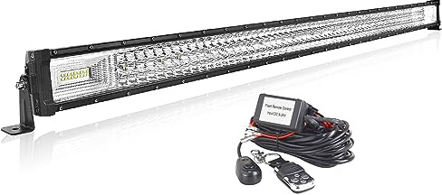 AUXTINGS 127 cm Barre Lumineuse Droite 648W Feux Antibrouillard LED avec 12V télécommande stroboscopique Kit de câblage 6000K 3 Rangées Etanche LED Projecteur pour Voiture Camion Tracteur 4X4,IP67
