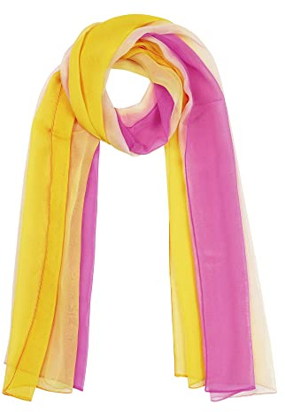 Uxcell Châle de mariage en mousseline longue et légère en soie dégradée de couleur pour femme Fuchsia Jaune 160x50 cm Écharpe de fête pour le printemps et l'été Plage Châle enveloppant
