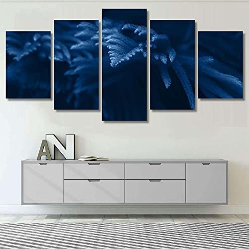 Modern Bild Wandbilder Kunstdrucke 5 Teilig, Dunkelblauer Farn (L/Ohne Rahmen 150 X 80 Cm) Poster Hd Print Plakat Vlies Leinwandbild Wohnung Wohnzimmer Schlafzimmer Galerie Kunst -4O0V/L1Q