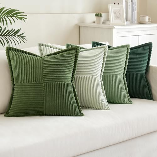 MIULEE 4er Set Kissenbezug 45×45cm Kordsamt Biese Patchwork Grüne Serie | Weich Dekorativ Modern Vielseitig Pflegeleicht Langlebig Für Sofa Wohnzimmer Schlafzimmer Gästezimmer Und Balkon