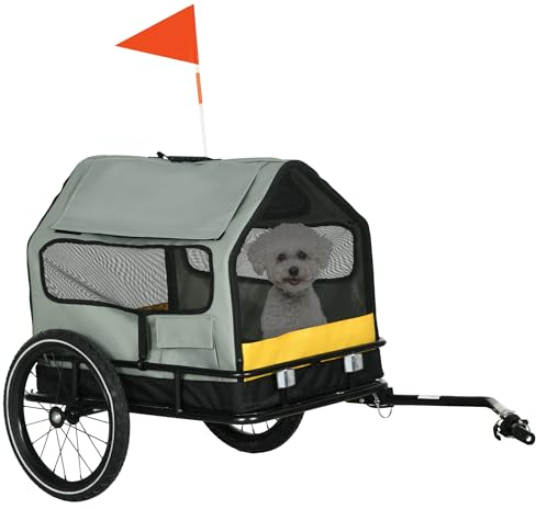 PawHut 3-in-1 Hundeanhänger Haustierhaus, Lastenanhänger Hundefahrradanhänger, Hundewagen mit Reflektoren für kleine Hunde bis 10 kg, Oxford, Grau