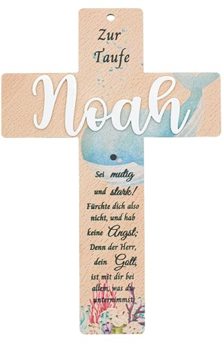 herz-wuid Personalisiertes Taufkreuz mit Taufspruch - individuelles Holzkreuz als Geschenk zur Taufe und Geburt farbiges Kinderkreuz für Jungen & Mädchen Dekoration Kinderzimmer Waal