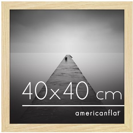 Americanflat Marco de Fotos 40x40 cm en Roble Natural - Marco Fotos Madera con Cubierta de Plástico Resistente y Ganchos para Colgar en Pared