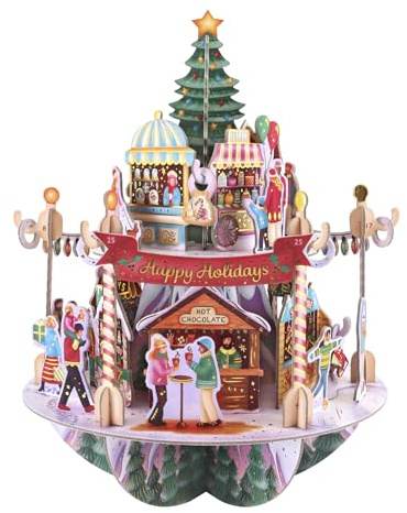 SANTORO Pirouette, 3D Pop Up Christmas Decor - Winter Market - 25 Different Pieces For Each Day - Xmas Countdown Gift For Kids, Adults | Advent Calendar | Christmas Activity | Table Centerpiece