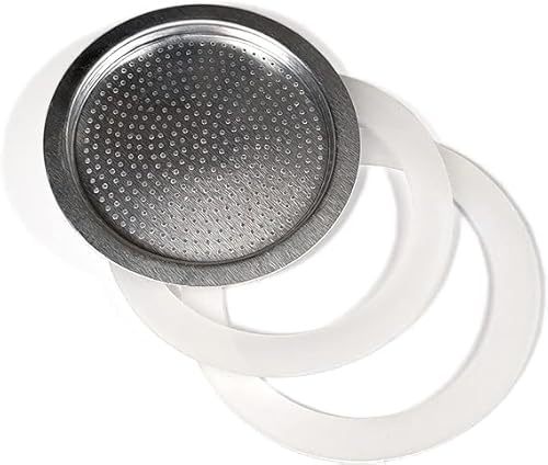 Super Mundo - Junta y filtro de cafetera universal para recambios Moka (2 anillos de sellado de silicona + 1 filtro de acero) (9 Taza)