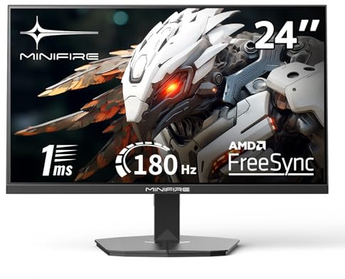 Minifire MFG24F4L Monitor Gaming 24 Pollici 180Hz, Full HD (1920x1080), PC Schermo IPS, 1ms, FreeSync, HDMI 1.4, DisplayPort 1.2, sRGB 110%, 300Nits, VESA, Inclinazione Regolabile, Eye Care