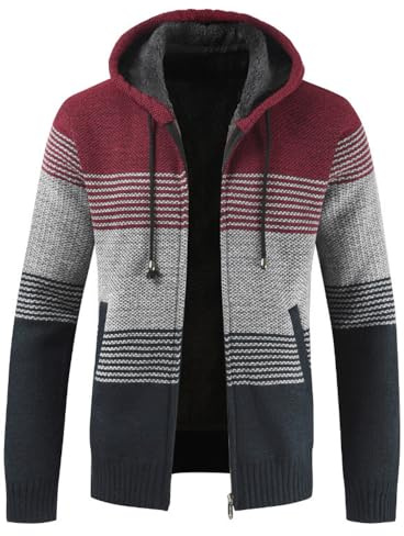UUAISSO Uomo Felpe con Cappuccio Maglia Pullover Foderato in Pile Cardigan Cerniera Intera Casual vestibilità Regolare Cappuccio Rosso+Blu Navy XXL