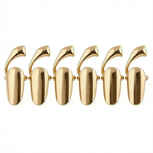 6 anillos de aleación dorada para uñas, anillos de apertura de punta de dedo de metal, anillo de cubierta de uñas, decoración de uñas, anillo de protección de uñas para mujer