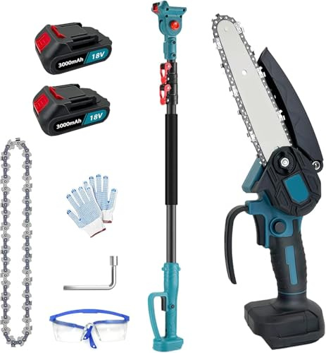 Cordless Pole Saw 6-Inch, 2 in 1 High Branch Saw with 2 x 3.0 Ah Battery, Electric Extension Pole Chainsaw Up to 1.8M for Tree Trimming Branches Wood Cutting