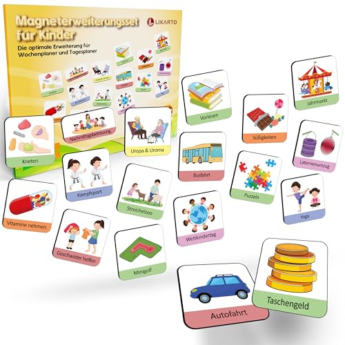 LIKARTO® Magnet-Erweiterungsset, 149 Magnete, Montessori | Nur als Ergänzung für Likarto Wochen- und Tagesplaner, 25 leere Magnete, 3,5 x 3,5 cm, ab 3 Jahren