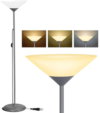 Aigostar Lampara de Pie Salón con Brazo de Lectura de Iluminación hacia Arriba, Compatible con Bombillas E27, No Incluye Bombillas, con Cable de Alimentación