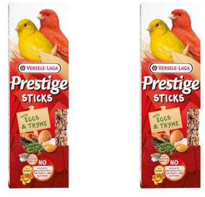 Versele-Laga Prestige Sticks Canarios Huevo & Tomillo | Paquete Doble | 2 x 60 g | Snack para Canarios | Sin conservantes, colorantes ni Aromas sintéticos