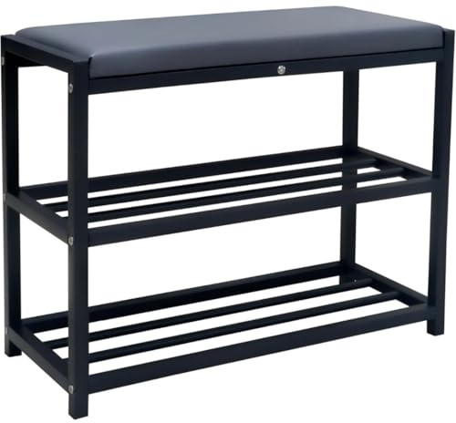 Maka Schuhregal Platzsparend, Schuhregal Mit Sitzbank Metall Schwarz, Shoe Rack Outdoor Wetterfest, Schuhbank mit Sitzfläche, Schuhbank Schwarz (Plus 60 cm)