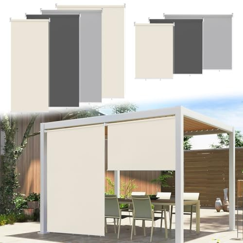 Ikodm Lot de 2 Stores verticaux extérieurs de 180 x 140 cm, pour balcon, ombrage intérieur et brise-vue, beige