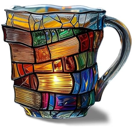 CYANLUX Bemalte Buchtasse, Neuartige 3D bemalte Bücher Kaffeetasse, Handgefertigte bunte Glas-Bücherstapel-förmige Kaffeetasse Geschenke für Buchliebhaber Leser Bibliothekare Schriftsteller (Farbe C)