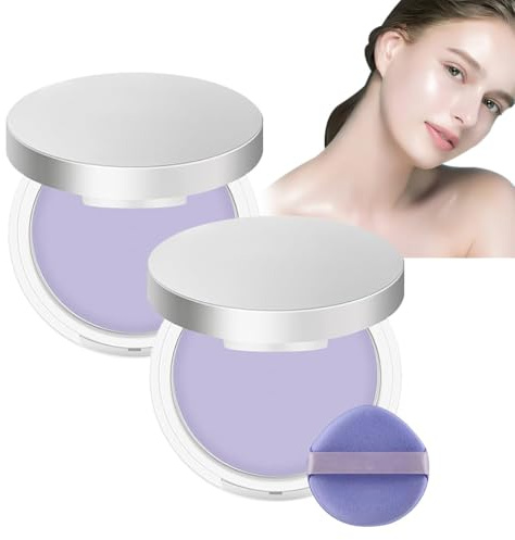 Wenrny 2 Pack Lavender Matte Powder,Oil Control Face Pressed Powder with Mini Powder Puff and Mirror,Purple Jelly Pressed Powders,Long-Lasting Waterproof Face Makeup Setting Powders (Purple, 2)