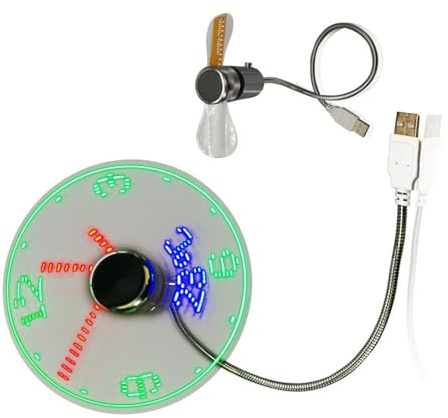 Horloge ventilateur affichage de l'heure de la température en métal Petit ventilateur USB Alimentation LED Horloge cou flexible LED pour ordinateur portable PC Affichage de la température