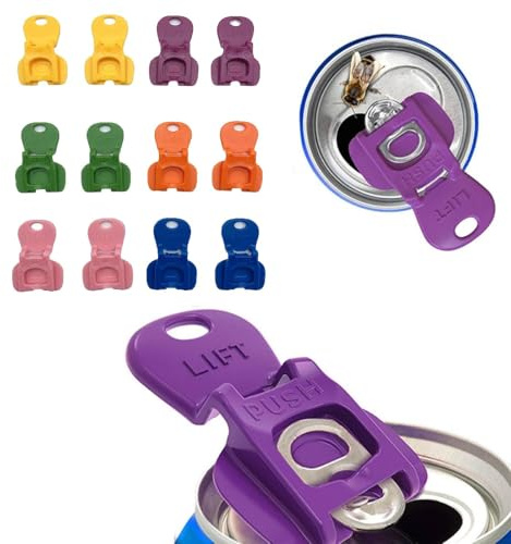 Easy Tab Opener & Drink Protector – Colorful Plastic Soda/Beer Can Covers, Portable Can Toppers for Outdoor, Picnics, Parties | Universal Fit Drink Can Openers (12 Pcs)