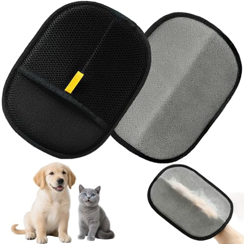 Aihoom Lot de 2 Gants pour Chiens et Chats, Gants d'Épilation Électrostatiques, Gants d'Épilation Réutilisables pour Le Lavage, la Mue et Le Toilettage (Noir, 20,2 x 15,3 cm)
