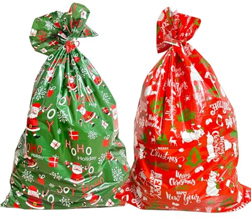 Weihnachts-Geschenktüten mit Kordelzug, 2 Stück, klein, Weihnachts-Folien-Kordelzug, Geschenktüten, verbesserte Kordelzug-Tasche für Party-Geschenktüten, Geschenkdekorationen