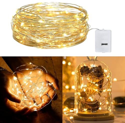Fairy Lights Battery Operated Mini String Lights Twinkle Lights Silver Wire Firefly Starry Moon Lights for Mason Jars Wedding Party Christmas Centerpiece Table Decorations (200CM 20 LED, White)