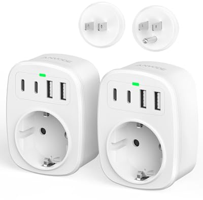 2er Pack Reisestecker EU auf USA/Japan, 5-in-1 Reiseadapter Typ A und B | Steckdosenadapter EU Schuko auf US/Japan, 2x USB-C, 2x USB-A, für Amerika, Kanada, Thailand, Mexiko, China & Vietnam