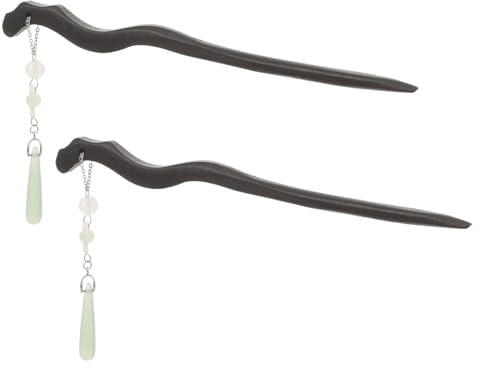 Forcina Cinese a Mezzaluna Nera 2 Pezzi in Legno Resina Acrilico Metallo | Stile Vintage Elegante Classico, per Acconciature Nuziali e Capodanno Lunare, per Trecce Folte o Lunghe