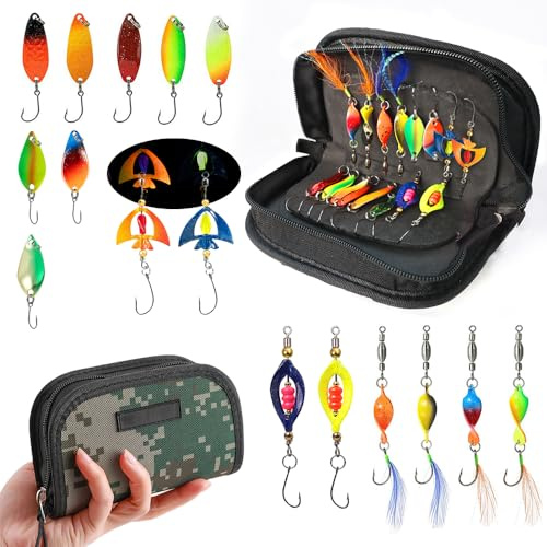 16 Stück Spoons Forelle, Pengrity Forellen Spoon 1.5g/2.5g/3g/4g, Spoon Set UV Aktiv mit Aufbewahrungsbox, Forellen Blinker Twist, Spinner Forellenköder für Hecht Zander Barsch Forelle