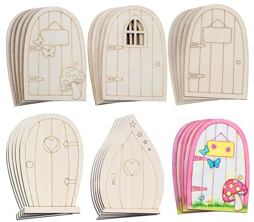 30 Pcs Unfinished Wooden Fairy Door – Miniature Fairy Doors for Garden, Tree, Home, and Bedroom Decoration