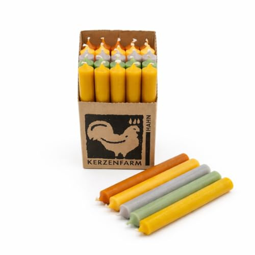 Stabkerzen 18 cm bunt sortiert | 25er Set Tafelkerzen Ø22 mm Made in Germany | Premium Qualität | Spitzkerzen rußarm & tropfarm – lange Brenndauer Dinnerkerzen für Kerzenständer (Sortierung - 17)
