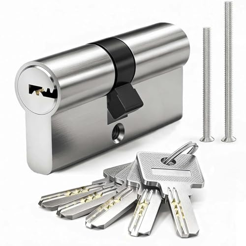 MANICAF Cilindro de cierre 35/40, cilindro de perfil, cerradura de cilindro europeo, cerradura de 75 mm, con 5 llaves de latón, protección contra perforación en ambos lados