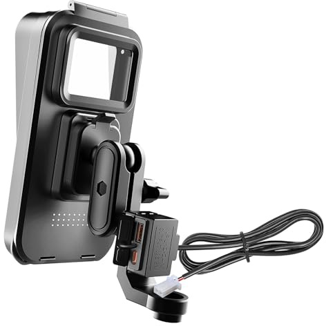 Hrtyvhin Fahrrad Telefonhalter mit USB Ladegeräten, 12 V, 24 V Eingang und 5 V, 3 A Ausgang für Motorräder und Fahrräder, Lenker Telefonhalterung