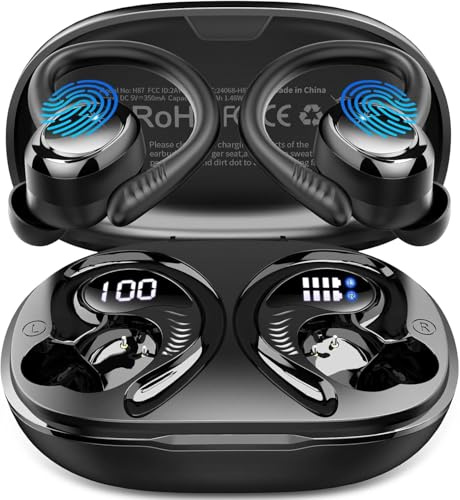 Bluetooth 5.4 Kopfhörer Sport, 2026 Neu In Ear Kopfhörer Kabellos Bluetoothmit 4 ENC Mic/6D Stereo, 50H Noise Cancelling Ear buds, Over-Ear Sportkopfhörer mit Ohrhaken, IP7 Wasserdicht Ohrhörer