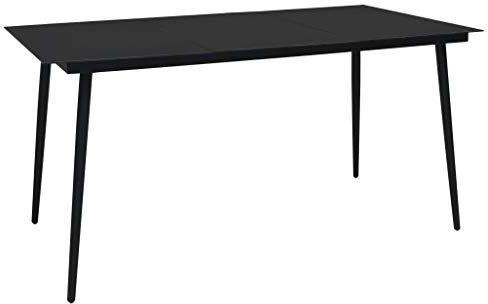 Kaloriko trädgårdsbord, svart, 190 x 90 x 74 cm, stål och glas, väderbeständigt, stabilt, modernt för terrass, balkong, utomhus, som loungebord och sidobord