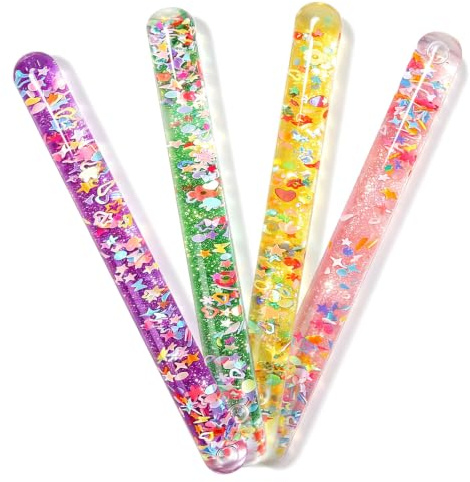 4 stycken Jumbo spiral trollstav glitter, 15.5 cm spiral glitterstavar | Magisk stav lysande, sensorisk fidget-ljusstång, magisk vägg, färgglad glitterstav med vätska för födelsedag magic party