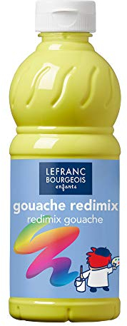 Lefranc Bourgeois 188281 flüssige Tempera Redimix Farbe, leuchtende Gouachefarbe auf Wasserbasis, hohe Deckkraft, hervorragenden Maleigenschaften, gebrauchsfertig, 500ml Flasche - Zitronengelb