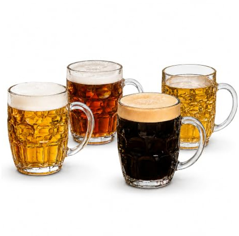 bar@drinkstuff Great British Pint Dimpled Glass Beer Mugs - Pack of 24 - Traditional 568ml Pint Tankards - Heavy Duty Clear Ale & Lager Pint Glass Set - Dishwasher Safe - Bulk Pack - UK Barware Brand