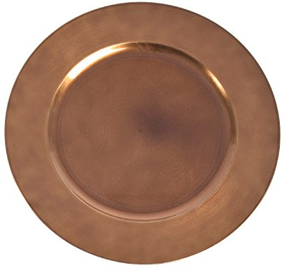 SARO LIFESTYLE Decorative Charger Plates, 13” Round Plastic Charger Plates, Set of 4 – Elegant Table Décor for Events, Weddings & Home Dining, Copper