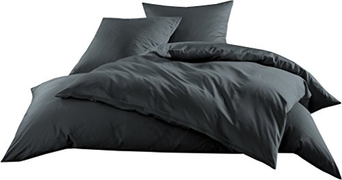 Bettwaesche-mit-Stil Mako-Satin Baumwollsatin Bettwäsche Uni einfarbig zum Kombinieren (Bettbezug 200 cm x 200 cm, Anthrazit)