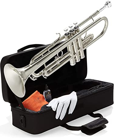 Mendini By Cecilio Bb Standard Trumpet Set for Beginners - Nickel