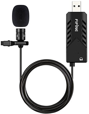 Fifine USB Lavalier Lapel Microphone, Clip-on Cardioid Condenser Computer Mic Plug and Play USB Microphone with Sound Card for PC and Mac-K053