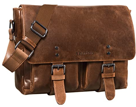 STILORD “Hunter” Cartella da Lavoro in Pelle Uomo Borsa a Tracolla Vintage per un PC da 13 Pollici Ventiquattrore in Cuoio Colore:messina - marrone