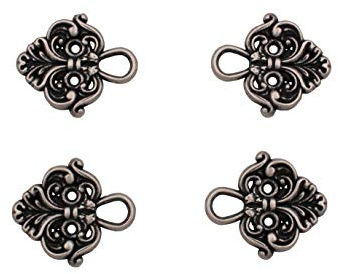 Hartmann-Knöpfe 4 Stück (2 Paar) hübsche Miederhaken Miederösen für Dirndl Mieder Coursage Silber antik aus Metall, zum Annähen 22mmx20mm