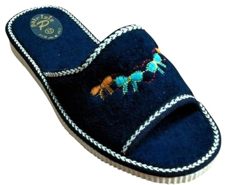 Patrizia Azzi Sandales pour femme, tongs de plage, piscine, spa, éponge 100 % entièrement doublées en pur coton/éponge, semelle antidérapante, lavable, bleu, 37 EU
